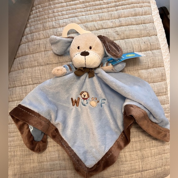 Carter's “WOOF” Blue & Brown Puppy Dog Lovey Rattle Blanket - Picture 3 of 9
